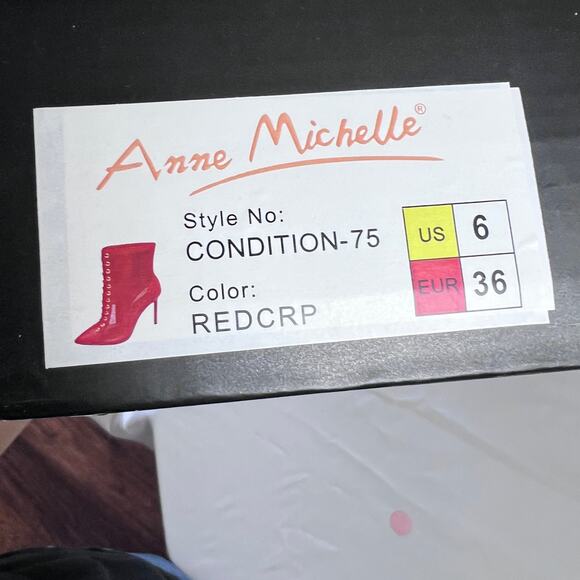Anne Michelle Deliver the Heat Red Lace Up Pointed Toe Stiletto Booties Womens 6 - Picture 6 of 8